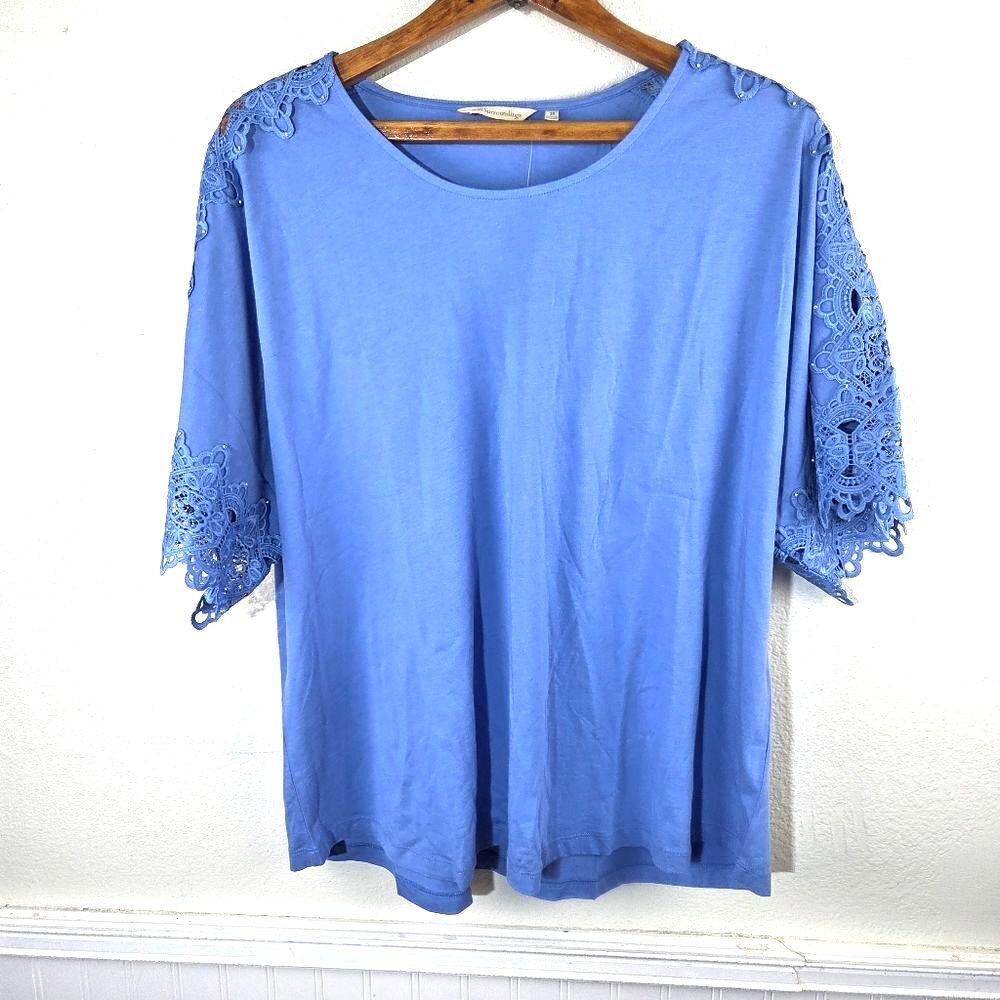 Soft Surroundings Women's Plus Size Blue Lace Sleeve Women's Top Sizs 2XL/XXL
